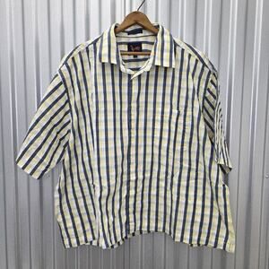 Red Bird Forsyth Blue Yellow Plaid Button Up Men's Shirt Size 2XLT Short Sleeve